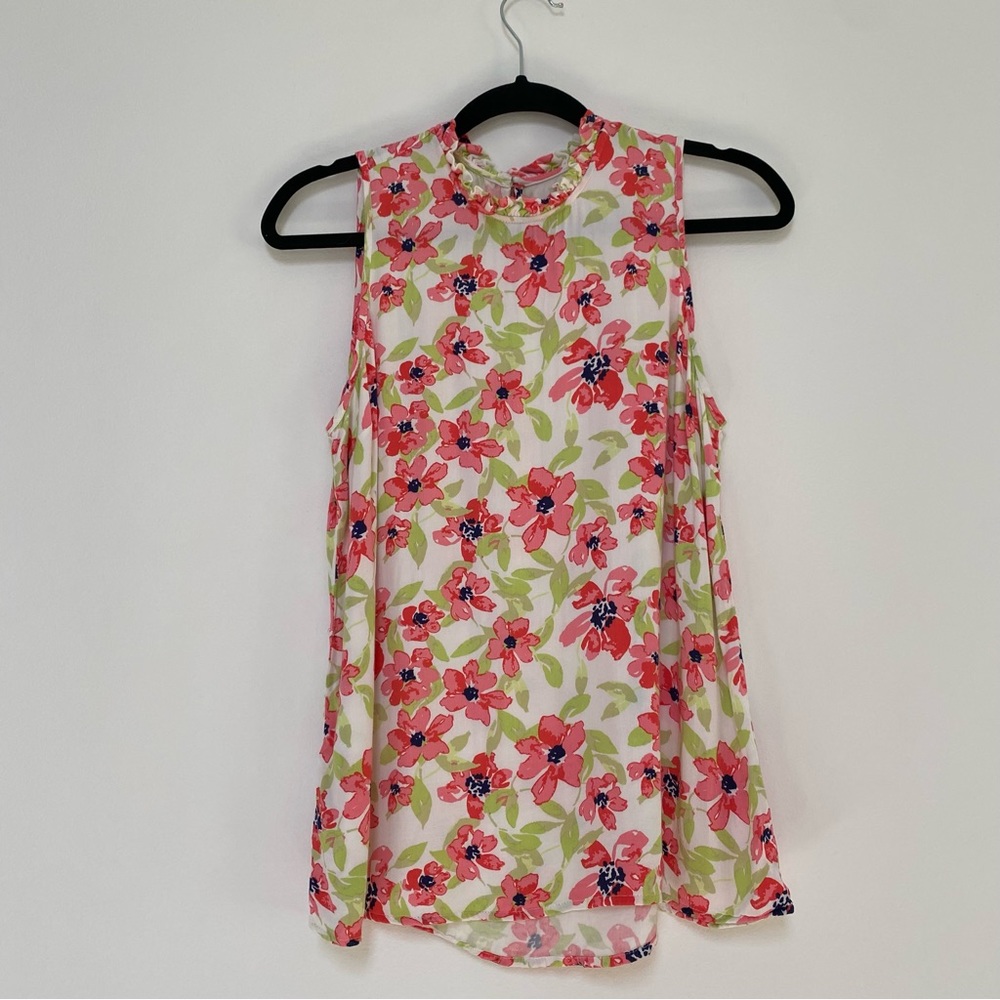 Mud Pie Floral Ruffle Neck Sleeveless Top Size M
